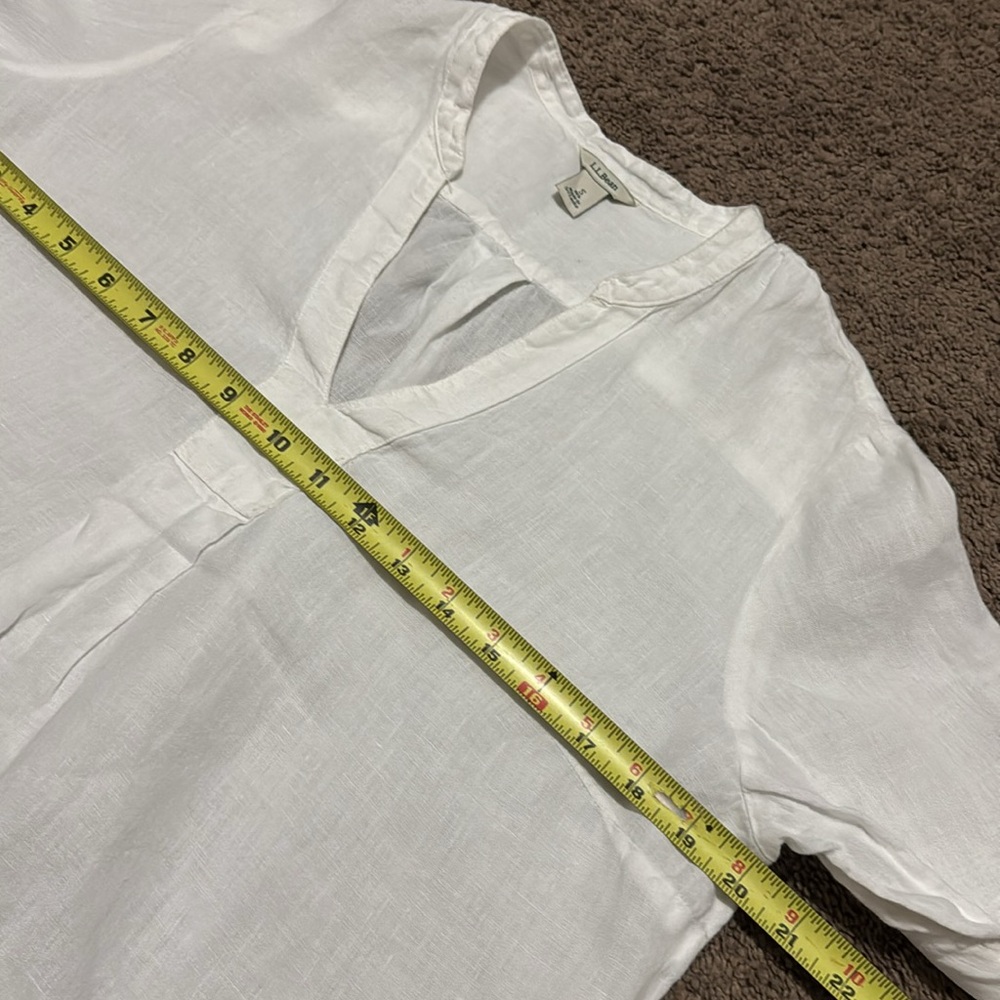 L.L. Bean 100% Linen Tunic Blouse-Sz S-White-V Neck Detail-Pop Over Style-EUC - Picture 13 of 16